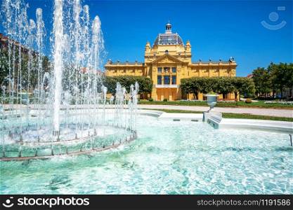 The Zagreb Art Pavilion and beautiful park on a sunny summer day in city center of Zagreb, capital of Croatia.