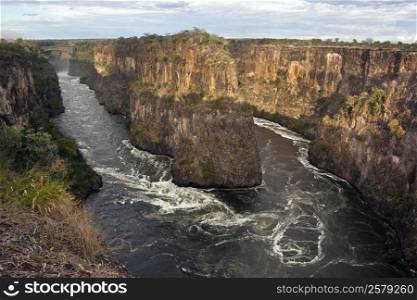 The Zambezi River gorges near Victoria Falls in Zimbabwe (Looking across the river into Zambia).