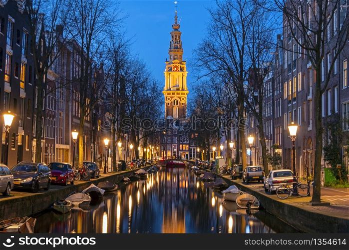 The Zuiderkerk in Amsterdam the Netherlands at sunset