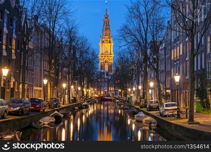 The Zuiderkerk in Amsterdam the Netherlands at sunset