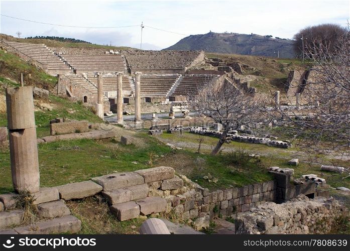 Theater and ruins in Asklepion in Bergama, Turkey