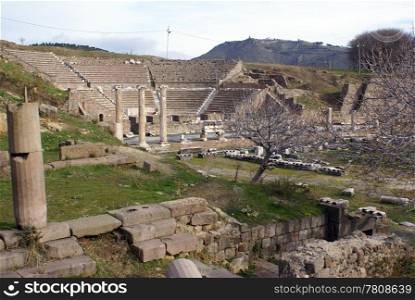 Theater and ruins in Asklepion in Bergama, Turkey