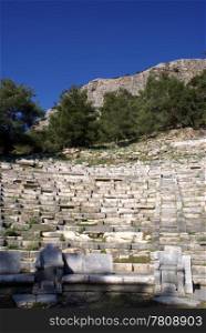 Theater and trees in Priene, Turkey