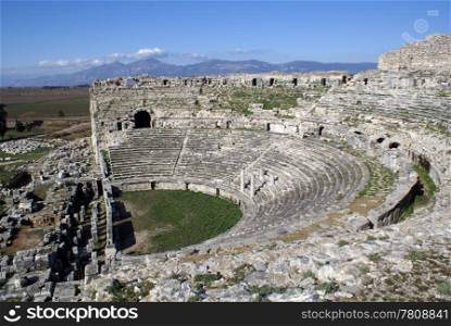 Theater in Miletus and mountain, Turkey