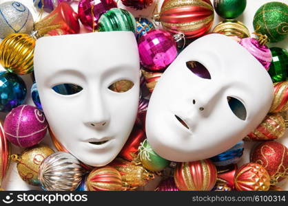 Theatre concept with the white plastic masks