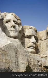 Theodore Roosevelt and Thomas Jefferson sculpture at Mount Rushmore National Monument, South Dakota.