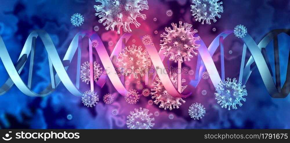 Therapeutic viruses and virotherapy as biotechnology treatment reprogramming microscopic disease virus cells to fight cancer and other human illness as immunotherapy concept as a 3D render.