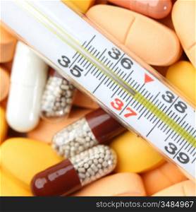 thermometer and drugs medical background