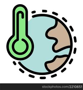 Thermometer and planet icon. Outline thermometer and planet vector icon color flat isolated. Thermometer and planet icon color outline vector