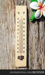 Thermometer on the wooden wall