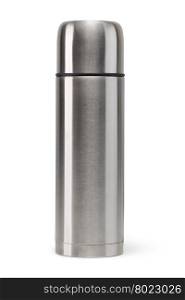 Thermos. Metal vacuum flask isolated on a white background
