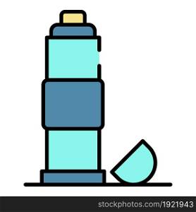Thermos warm bottle icon. Outline thermos warm bottle vector icon color flat isolated on white. Thermos warm bottle icon color outline vector