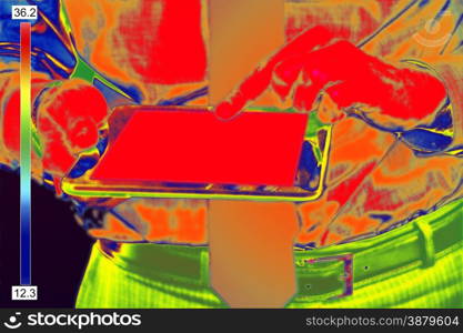 Thermovision Infrared image of Businessman With tablet