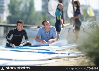 they are training before surf paddling