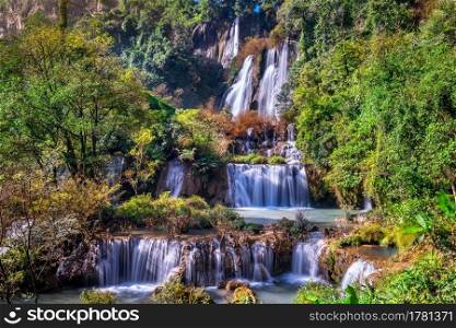 Thi Lo Su waterfall Tee Lor Su  in Tak province. Thi Lo Su waterfall the largest waterfall in Thailand.
