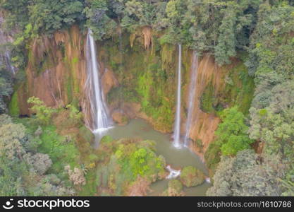 Thi Lor Su Waterfall. Nature landscape of Tak in natural park. The largest and highest waterfall in Thailand in travel trip on holiday and vacation, tourist attraction. Umphang 