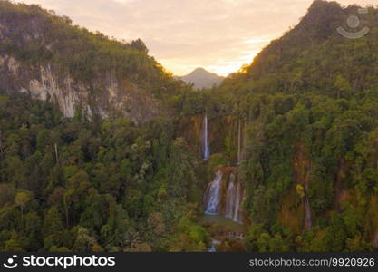 Thi Lor Su Waterfall. Nature landscape of Tak in natural park. The largest and highest waterfall in Thailand in travel trip on holiday and vacation, tourist attraction. Umphang 