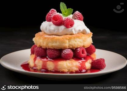 Thick cotta≥cheese pancakes with raspberries and buttercream. Thick cotta≥cheese pancakes with raspberries and cream