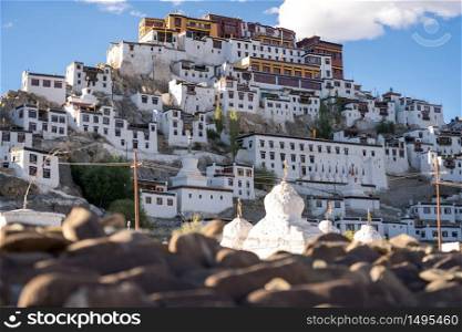 Thiksey monastery with blue sky in Leh, Ladakh, India.