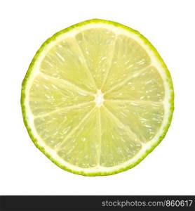 thin slice of fresh lime isolated on white background