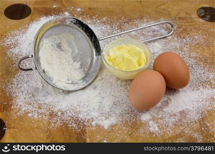 Things Used for Baking Eggs Butter and Flour. Things Used for Baking in the Kitchen Home Related Eggs Butter and Flour