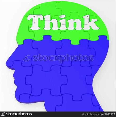 . Think Brain Profile Showing Concept Of Ideas