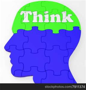 . Think Brain Profile Showing Concept Of Ideas