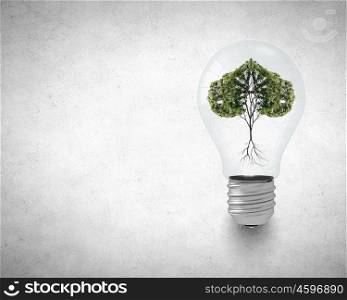 Think green. Light bulb with tree inside. Ecology concept