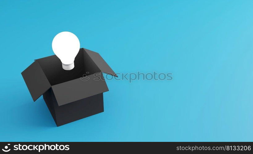 Think outside the box concept design of box with lightbulb 3D render