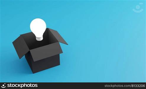 Think outside the box concept design of box with lightbulb 3D render