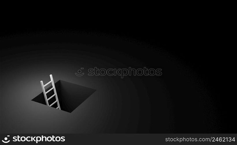 Think outside the box concept design of ladder inside rectangular hole 3D render