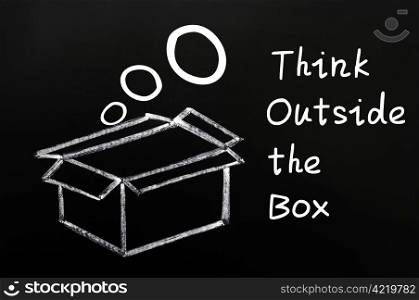 Think outside the box - Concept drawn in chalk on a blackboard