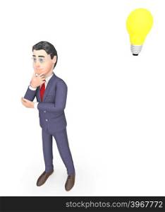 Thinking Businessman Indicating Light Bulb And Consider 3d Rendering