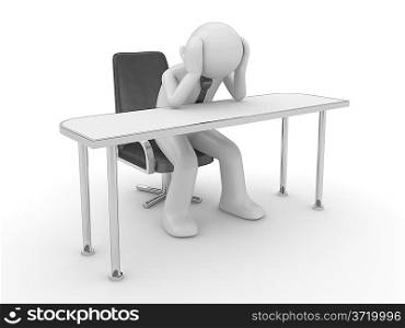 ""Thinking man at workplace (people at office, stuff, manager series; 3d isolated character)""