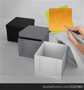 thinking outside the box on crumpled sticky note paper as concept