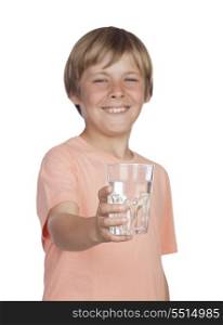 Thirsty adolescent with water for drink. Focus on the glass