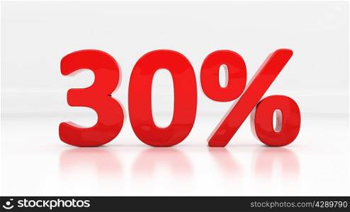 Thirty percent off. Discount 30. &#xA;Percentage. 3D illustration