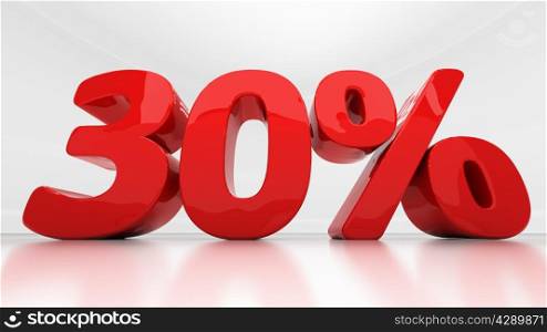 Thirty percent off. Discount 30. &#xA;Percentage. 3D illustration