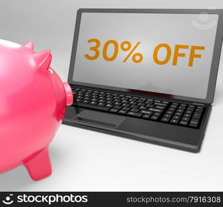 Thirty Percent Off On Notebook Showing Promotions And Clearances