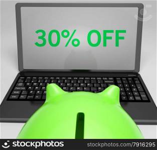 Thirty Percent Off On Notebook Showing Reductions And Offers