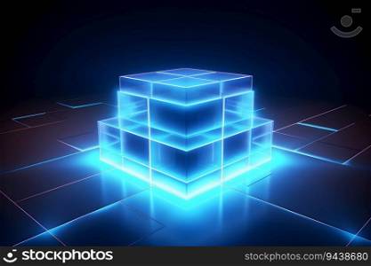 This 3D realistic square texture features a shiny LED grid that creates a sense of depth and perspective. It would be a great background for a modern design. Generative AI