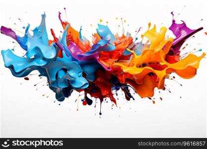 This colorful paint splash on a white background is a beautiful and abstract work of art. It would be a great addition to any modern home or office. Generative AI