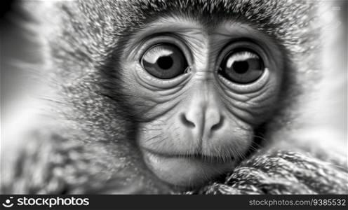 This extraordinary photograph offers an extraordinary view of a young and cute monkey’s face, captured through an extreme close-up using a Super-Resolution Electron Microscope. The incredible level of detail reveals the intricate features, delicate expressions, and endearing charm of this captivating primate. Witness the fascinating world of this adorable creature up close and marvel at the wonders of nature.