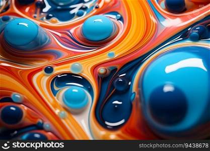 This glossy oily fluid pattern is a vibrant and dynamic image. It features colorful splashes of paint and ripples in the water. The image would be perfect for a variety of projects, such as website backgrounds. Generative AI