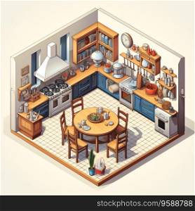 This intricate 3D isometric kitchen illustration is perfect for any project that needs a modern and minimalist look. Generative AI