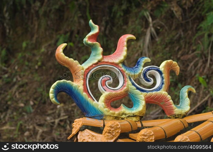 This is Taiwan temple decoration, with beautiful color in blue, green and yellow.