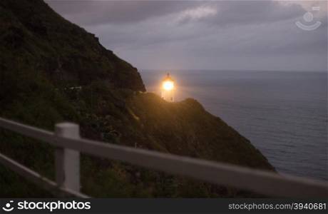 This lighthouse sends a beam of light out to the Pacific Ocean for miles away