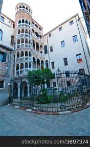 "This Renaissance spiral staircase, built around 1499 by Giovanni Candi, is an elegant structure that is designed like a "bovolo" Venetian dialect for snail"