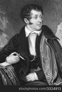 Thomas Campbell (1777-1844) on engraving from 1800s. Scottish poet. Engraved by J.Jenkins after a painting by D.M.Clise and published in London by Fisher, Son & Co in 1844.