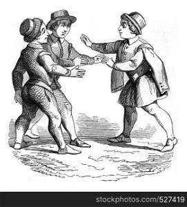 Those children who play human heart, vintage engraved illustration. Magasin Pittoresque 1847.